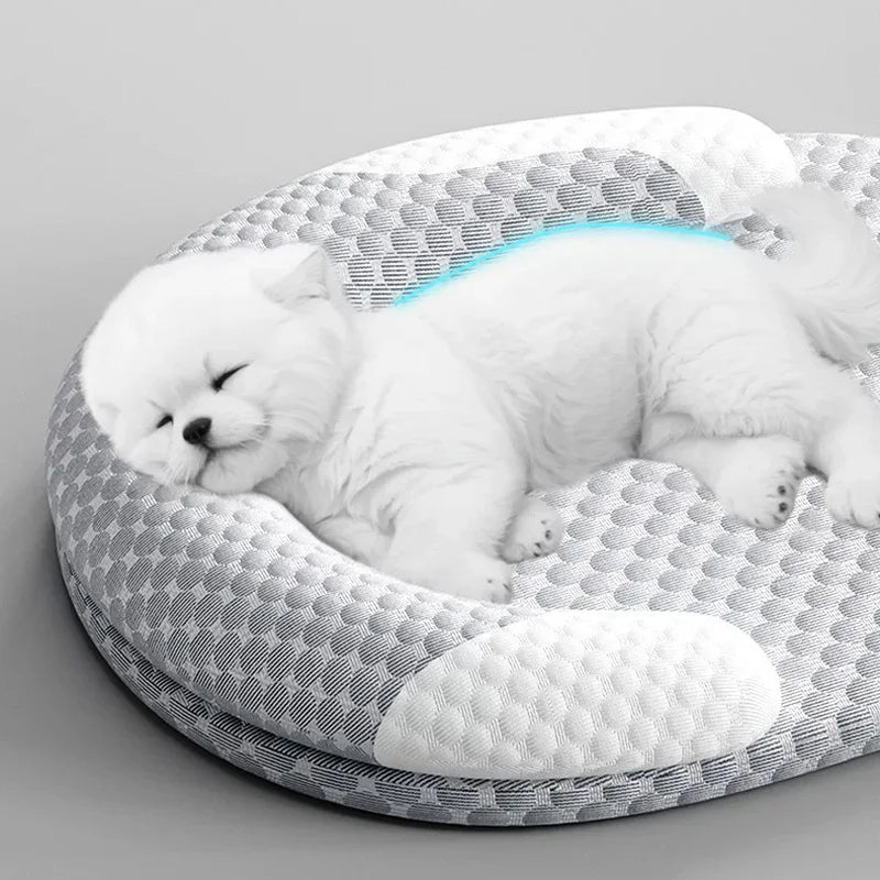 Cooling Cat Bed – Breathable, Water-Washable, Round Pet Cooling Mat with Neck Support, Summer Bed Designed for Hot Weather