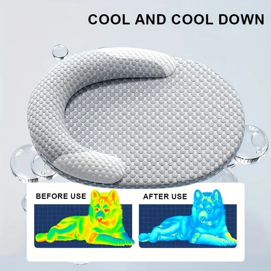 Cooling Cat Bed – Breathable, Water-Washable, Round Pet Cooling Mat with Neck Support, Summer Bed Designed for Hot Weather