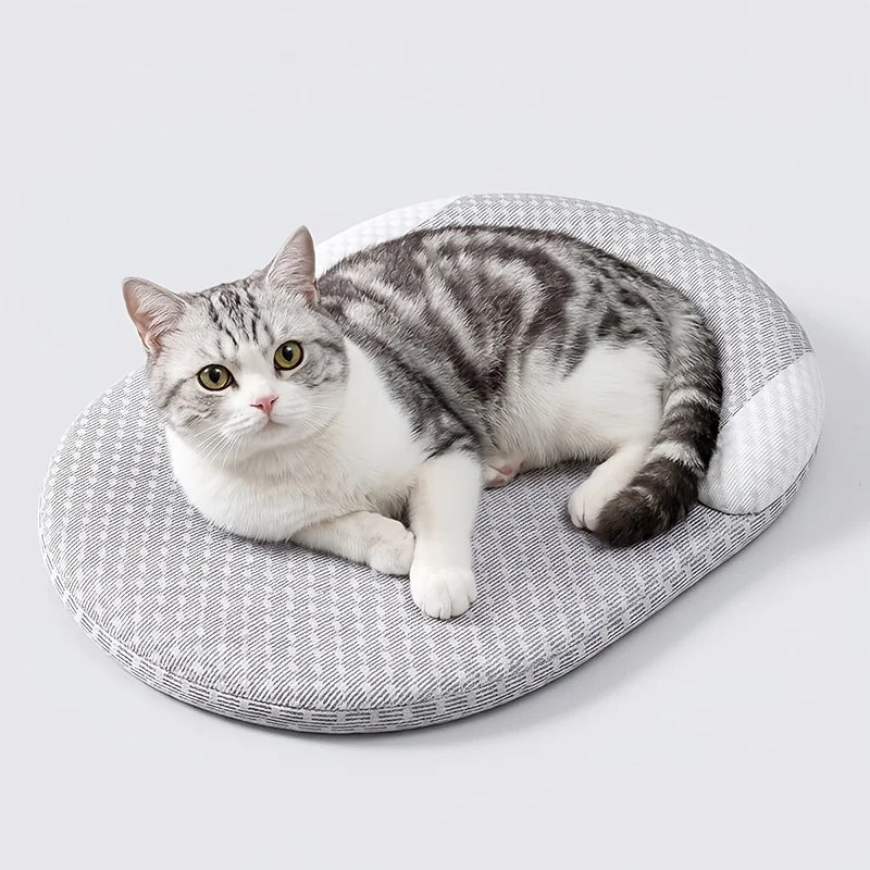 Cooling Cat Bed – Breathable, Water-Washable, Round Pet Cooling Mat with Neck Support, Summer Bed Designed for Hot Weather