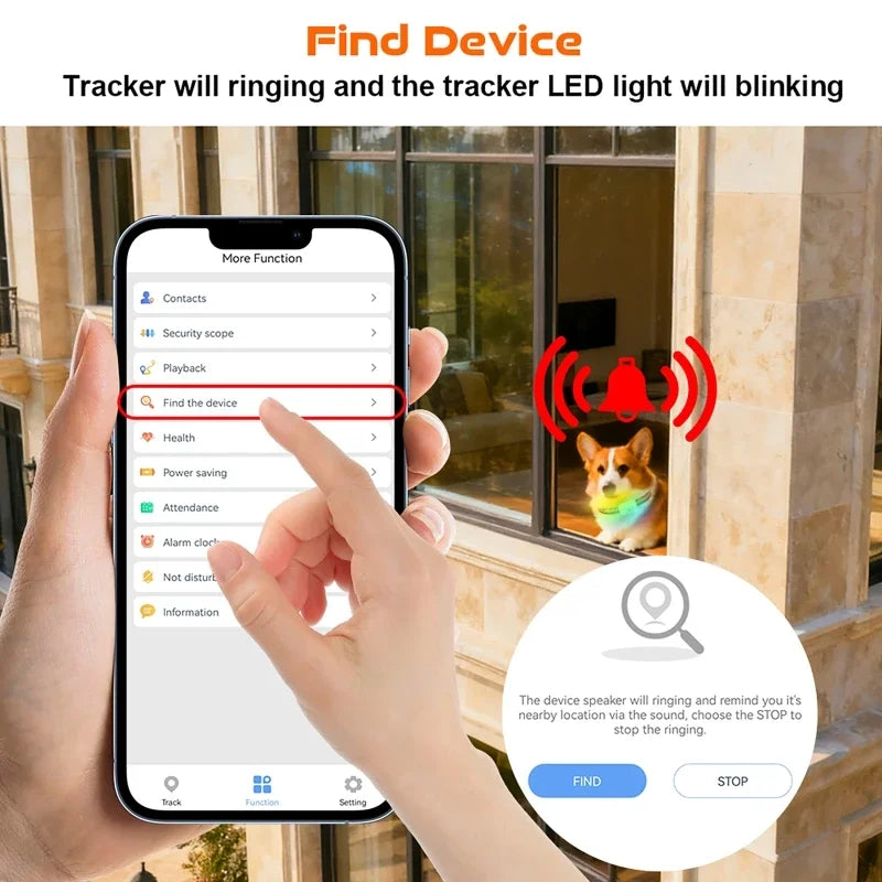 GPS Pet Tracker with Colorful LED Flash 4G Smart Pet Collar IP67 Waterproof Pedometer Pet Calorie Health Data Tracker White