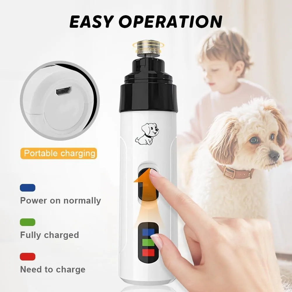 Pet Dog Cat Nail Grinders USB Charging Rechargeable Pet Nail Clippers LED Quiet Electric Pet Paws Nail Grooming Trimmer Tools