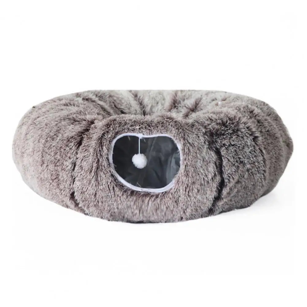 Washable Cat Tunnel Cozy Plush Cat Tunnel Bed with Hanging Balls for Indoor Kittens Small Cats Washable Donut Toy for Pets