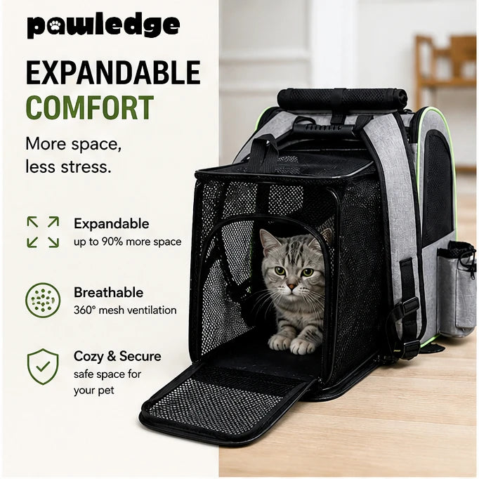 Expandable Pet Carrier Backpack, Breathable Large Capacity Travel Bag, Outdoor Hiking Backpack for Cats and Small Dogs