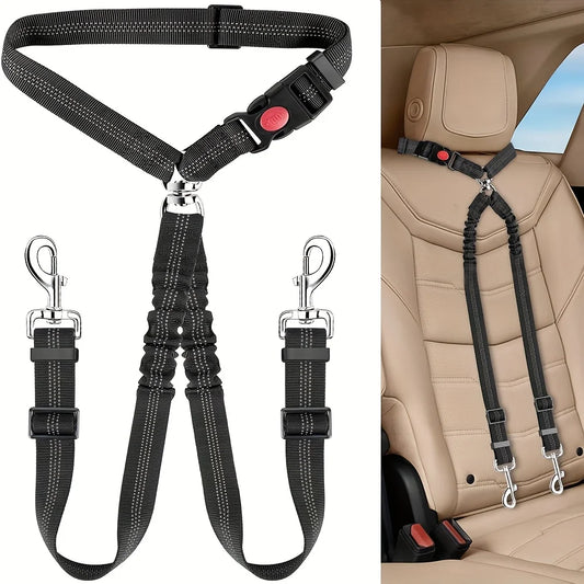 Dog Seat Belt for Car,Dog Car Harness Seatbelt Adjustable with Elastic Bungee Buffer, 2in1 Pet Leash Restraint Dog Safety Tether