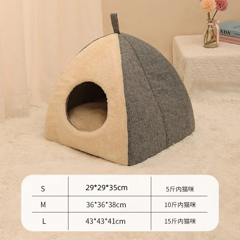 Winter Warm Cat's House Thichen Kitten Sleep Mattress Little Medium Triangle Pet Beds for Dogs for All Season Universal