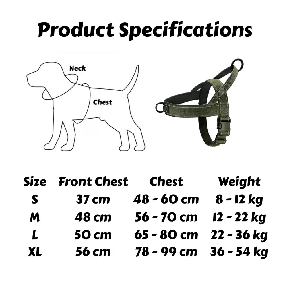 Tactical No-Pull Dog Harness for Dogs: Chew-Resistant Vest for Large Breeds, Adjustable & Padded for Control