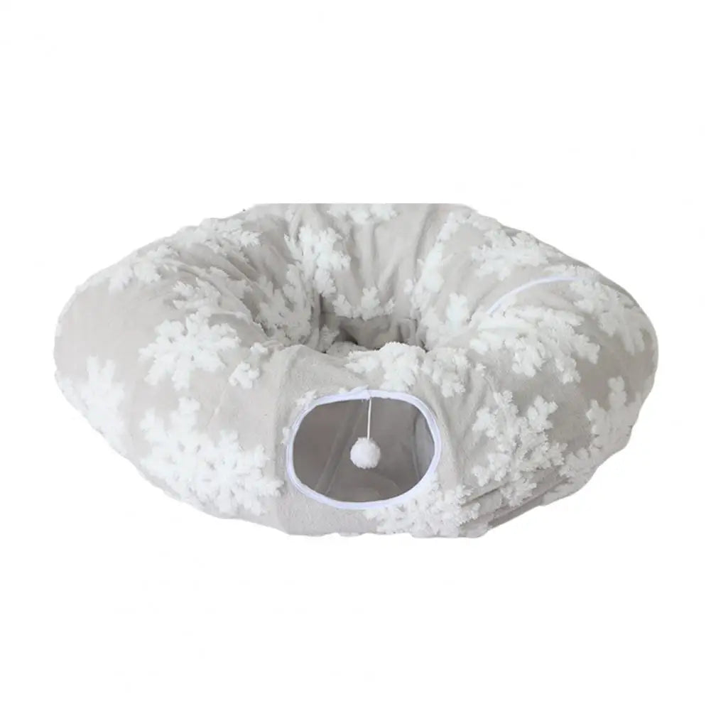Washable Cat Tunnel Cozy Plush Cat Tunnel Bed with Hanging Balls for Indoor Kittens Small Cats Washable Donut Toy for Pets