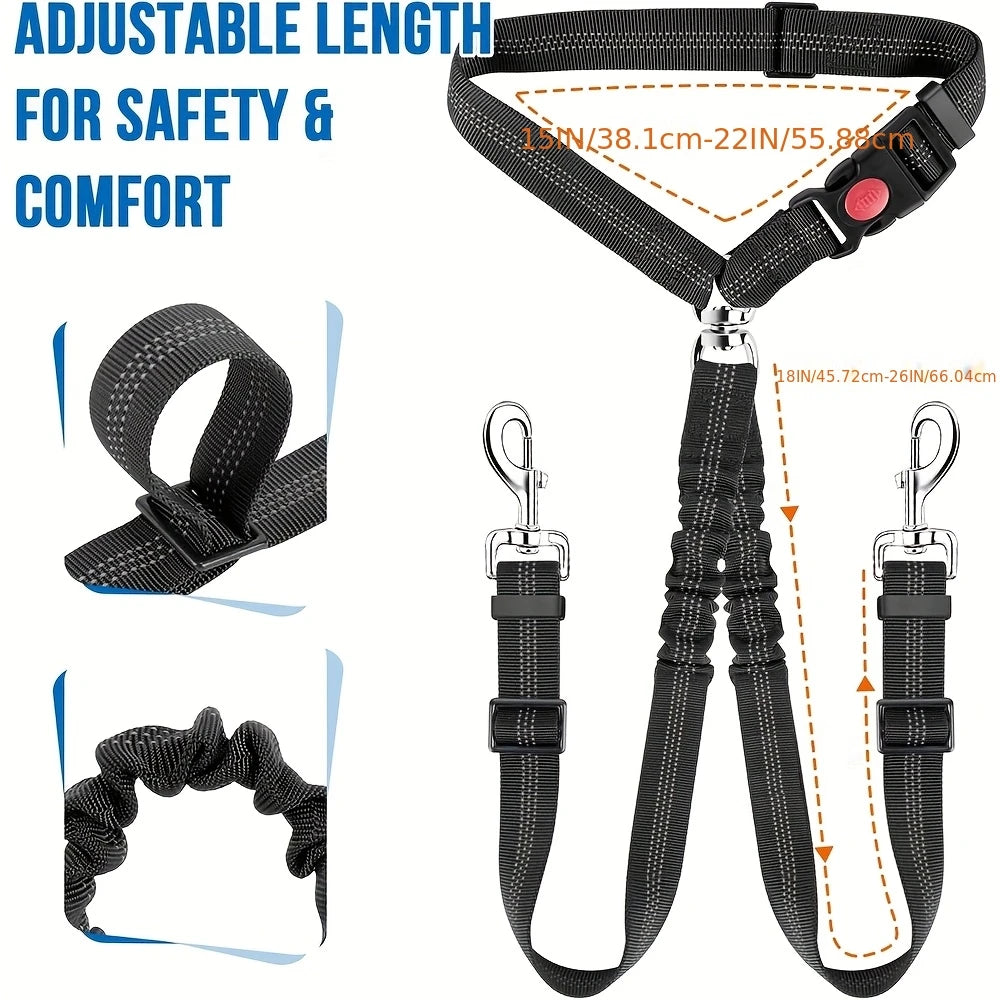 Dog Seat Belt for Car,Dog Car Harness Seatbelt Adjustable with Elastic Bungee Buffer, 2in1 Pet Leash Restraint Dog Safety Tether