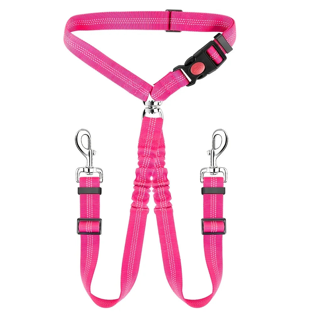 Dog Seat Belt for Car,Dog Car Harness Seatbelt Adjustable with Elastic Bungee Buffer, 2in1 Pet Leash Restraint Dog Safety Tether