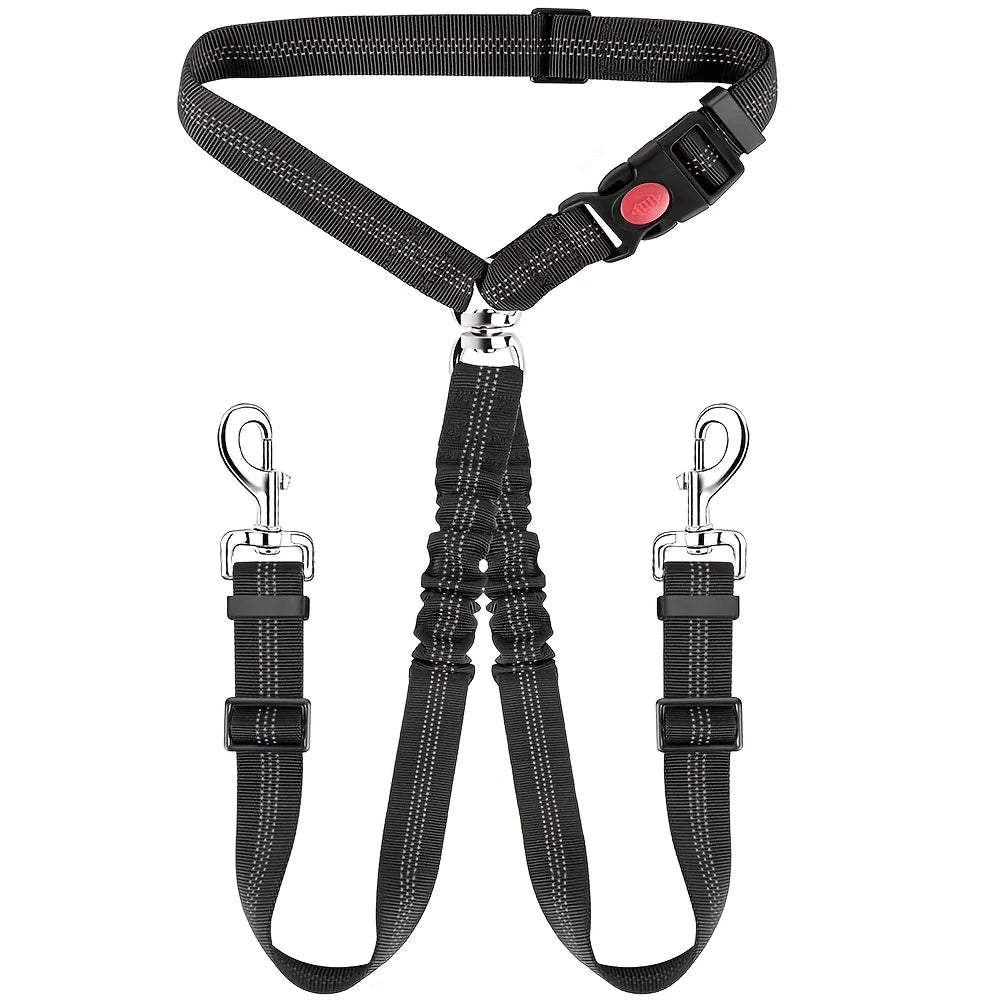 Dog Seat Belt for Car,Dog Car Harness Seatbelt Adjustable with Elastic Bungee Buffer, 2in1 Pet Leash Restraint Dog Safety Tether