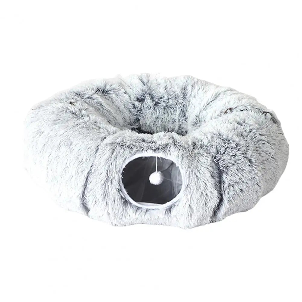 Washable Cat Tunnel Cozy Plush Cat Tunnel Bed with Hanging Balls for Indoor Kittens Small Cats Washable Donut Toy for Pets