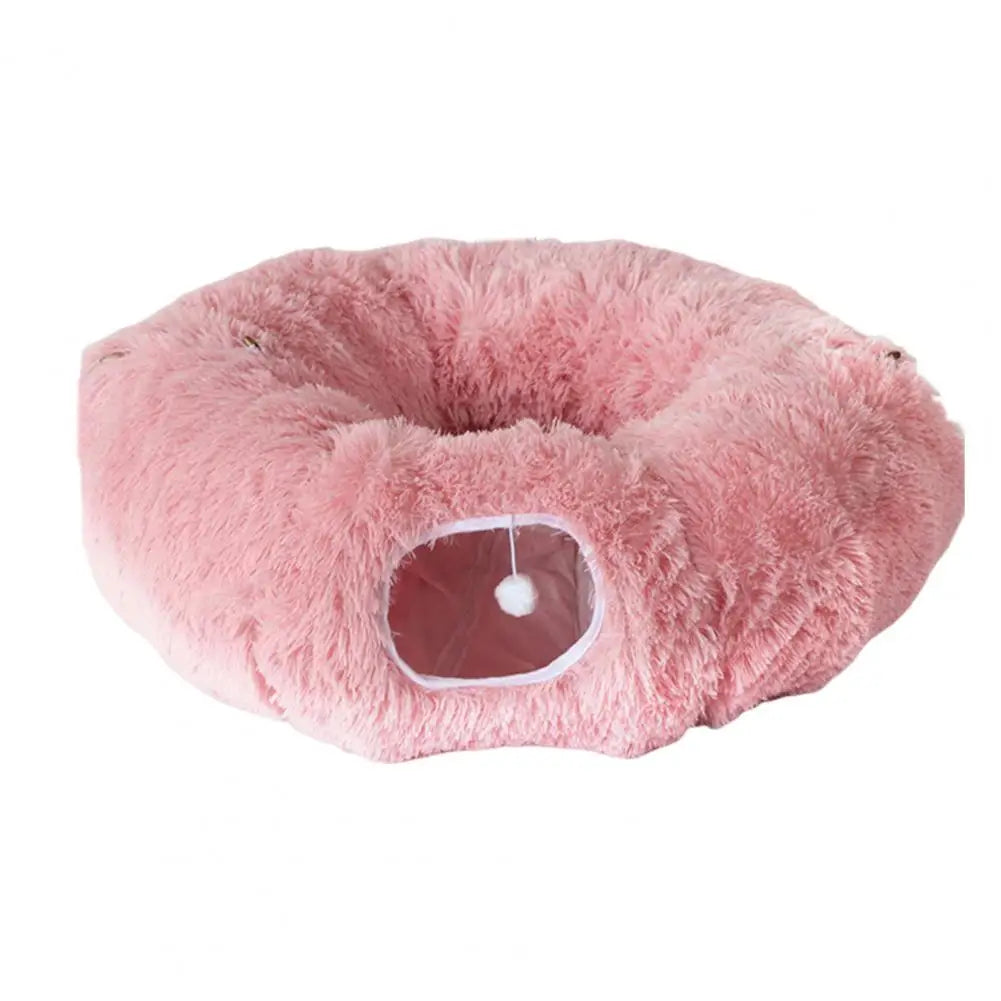 Washable Cat Tunnel Cozy Plush Cat Tunnel Bed with Hanging Balls for Indoor Kittens Small Cats Washable Donut Toy for Pets