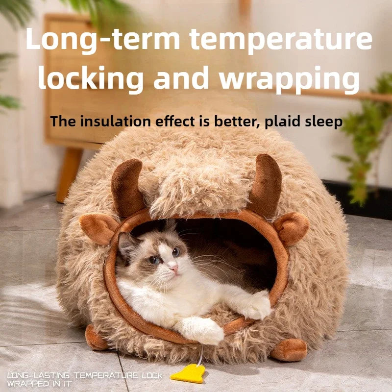 New cat bed yak-shaped bed winter-warm semi-enclosed cat house dog all-season cat pet beds