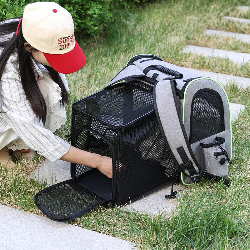 Expandable Pet Carrier Backpack, Breathable Large Capacity Travel Bag, Outdoor Hiking Backpack for Cats and Small Dogs