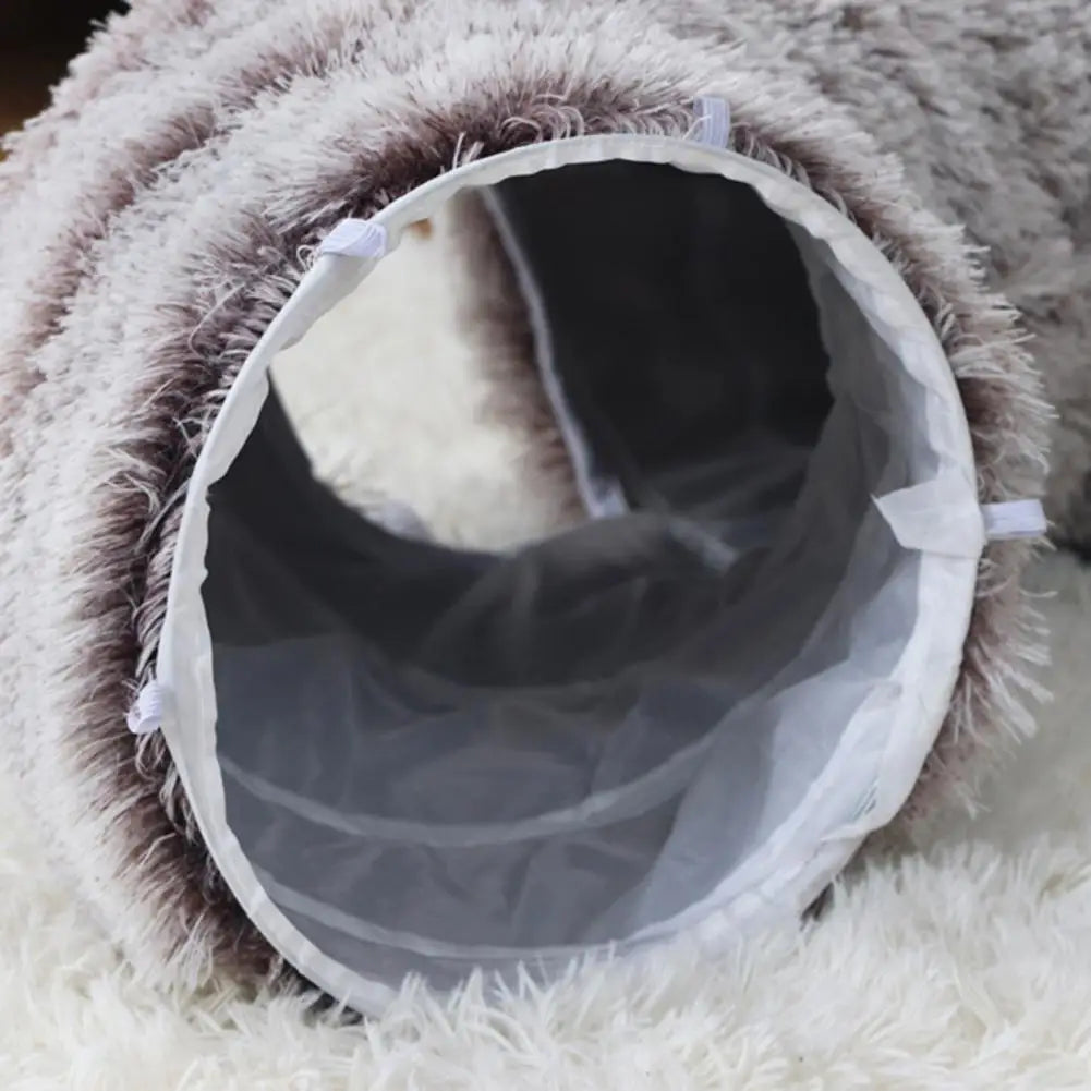 Washable Cat Tunnel Cozy Plush Cat Tunnel Bed with Hanging Balls for Indoor Kittens Small Cats Washable Donut Toy for Pets