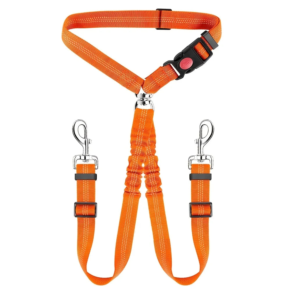 Dog Seat Belt for Car,Dog Car Harness Seatbelt Adjustable with Elastic Bungee Buffer, 2in1 Pet Leash Restraint Dog Safety Tether