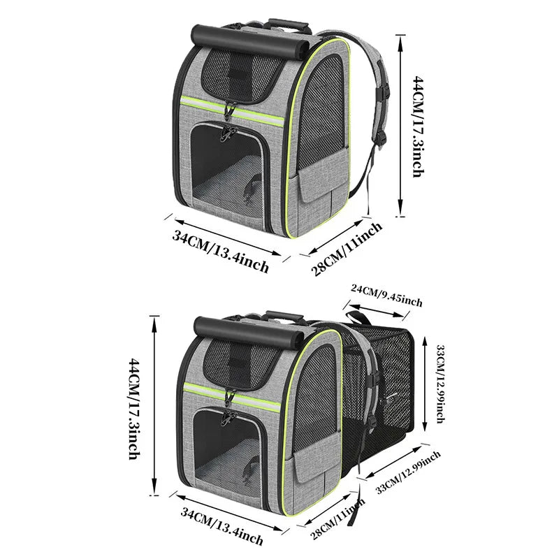 Expandable Pet Carrier Backpack, Breathable Large Capacity Travel Bag, Outdoor Hiking Backpack for Cats and Small Dogs