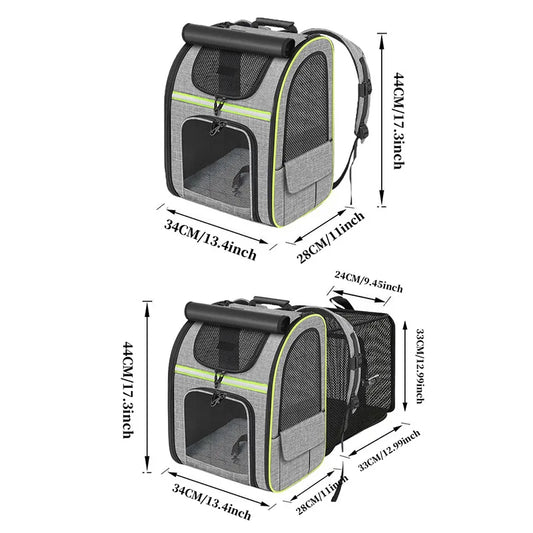 Expandable Pet Carrier Backpack, Breathable Large Capacity Travel Bag, Outdoor Hiking Backpack for Cats and Small Dogs