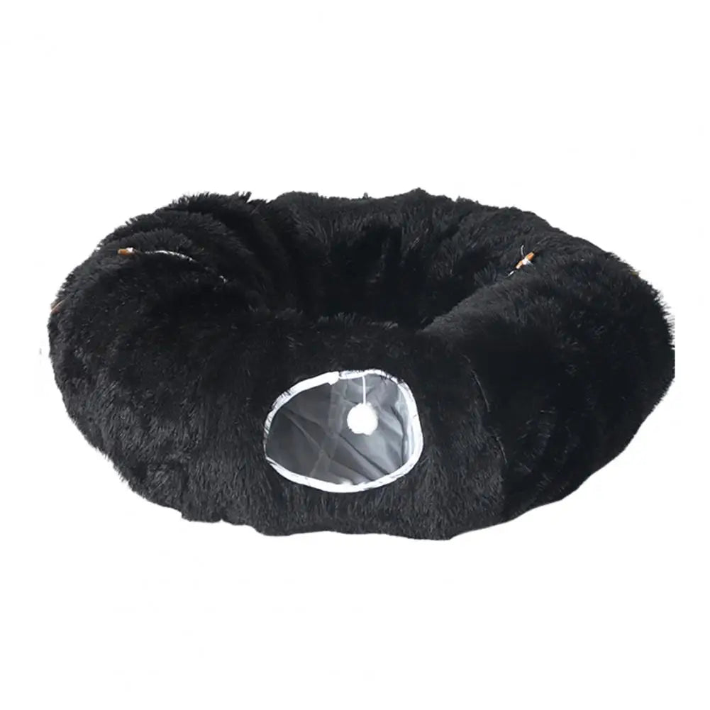 Washable Cat Tunnel Cozy Plush Cat Tunnel Bed with Hanging Balls for Indoor Kittens Small Cats Washable Donut Toy for Pets
