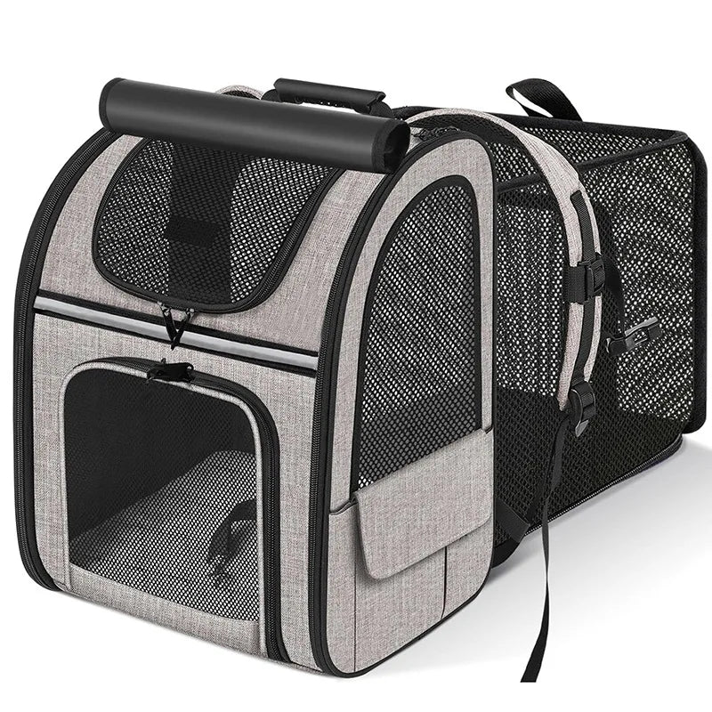 Expandable Pet Carrier Backpack, Breathable Large Capacity Travel Bag, Outdoor Hiking Backpack for Cats and Small Dogs