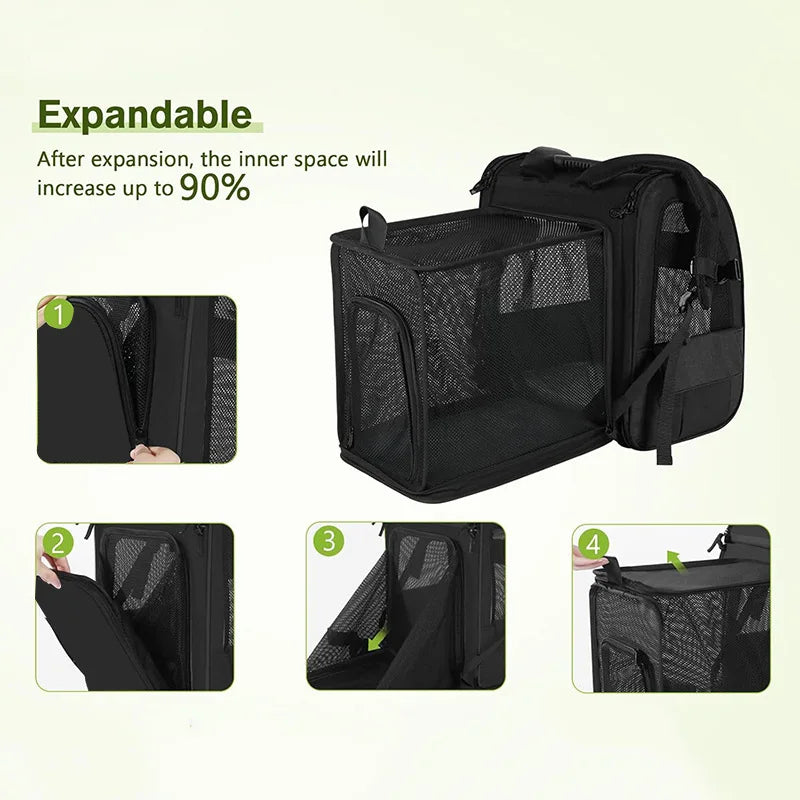 Expandable Pet Carrier Backpack, Breathable Large Capacity Travel Bag, Outdoor Hiking Backpack for Cats and Small Dogs