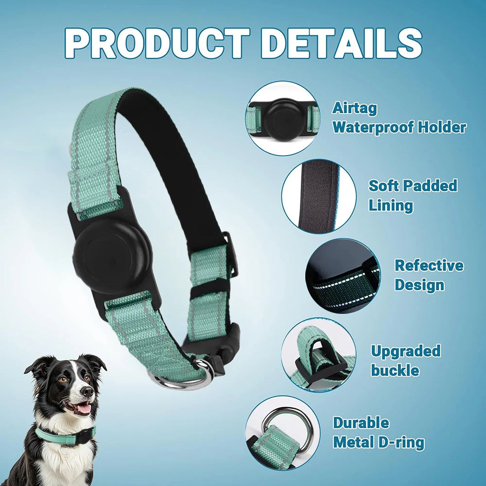 Reflective Dog Collar Adjustable Comfortable Pet Collars with Buckle for Medium Dogs AirTag Dog Collar