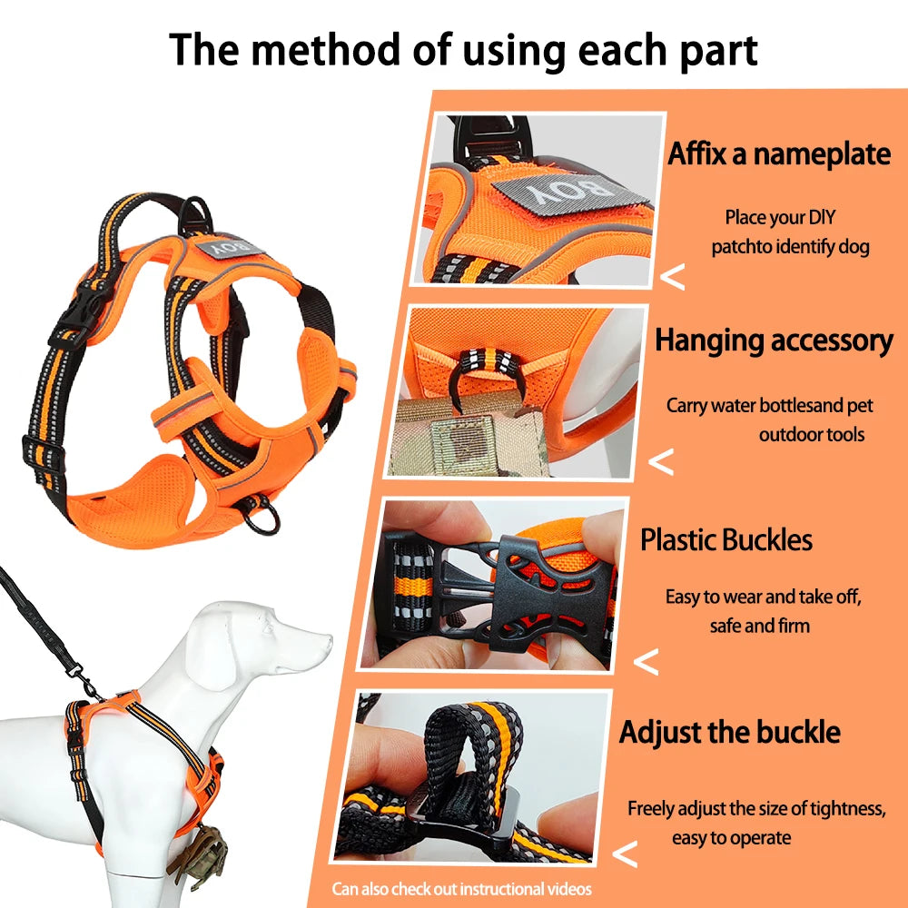 No Pull Dog Harness Front Clip Heavy Duty Reflective Easy Control Handle for Large Dog Walking
