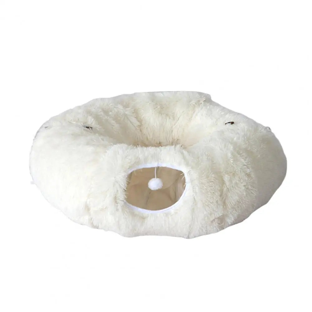 Washable Cat Tunnel Cozy Plush Cat Tunnel Bed with Hanging Balls for Indoor Kittens Small Cats Washable Donut Toy for Pets